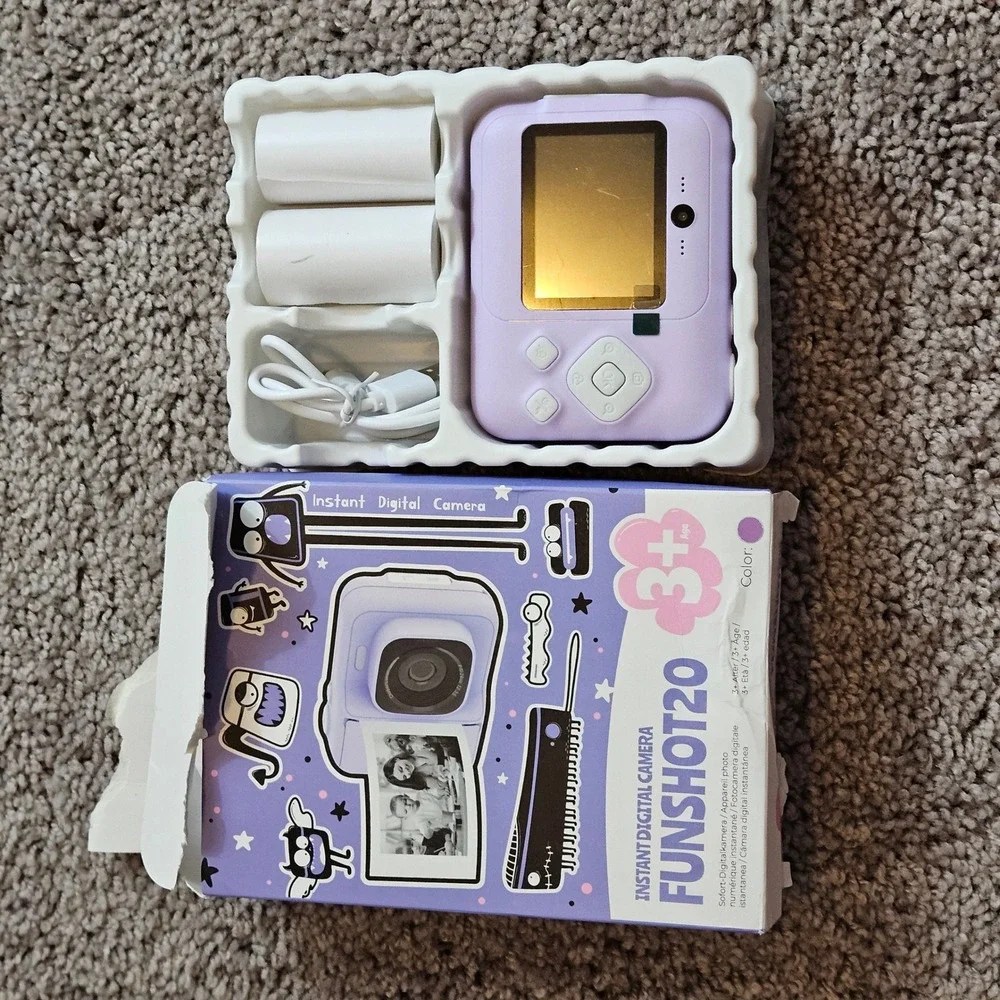 Funshot20 Instant Digital Camera Purple Kids Photo Video Print New Birthday Gift